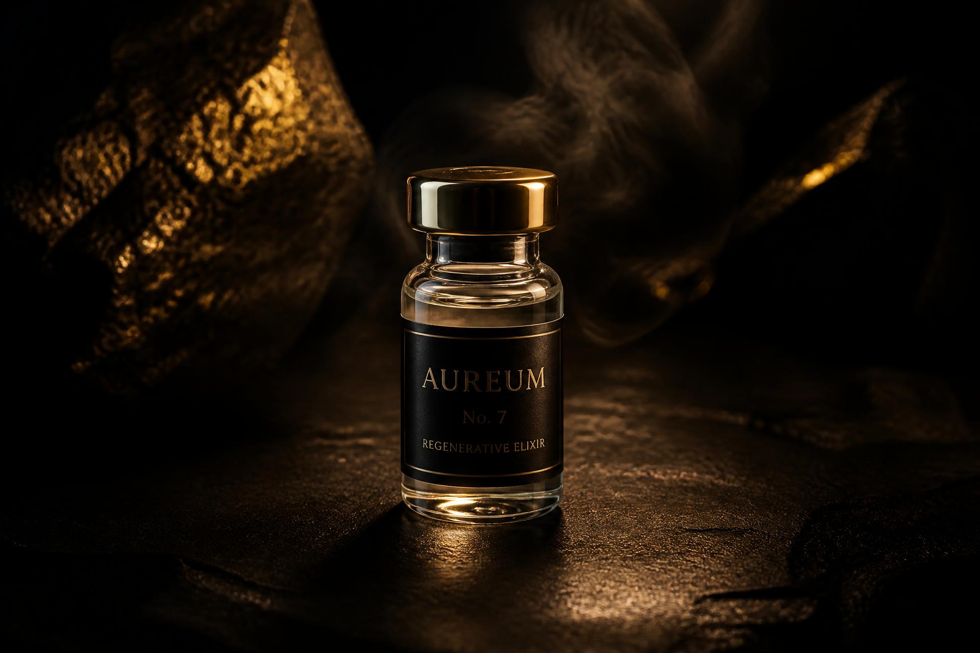 Gold-capped research vial on black